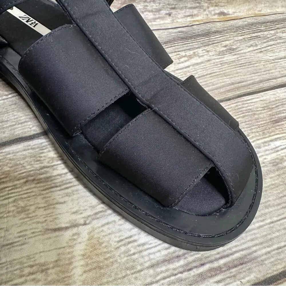 Zara 7.5 black strappy fisherman sandals - Picture 7 of 11